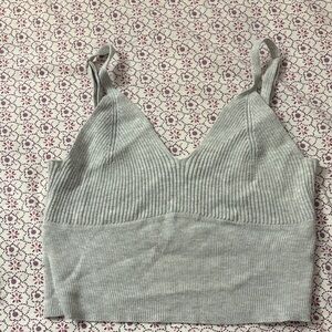 Garage Light Gray Ribbed Knit Top